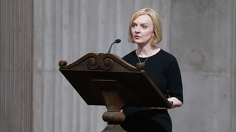 Prime Minister Liz Truss speaks at St Paul's Cathedral, following the passing of Britain's Queen Elizabeth II, London, the UK, September 9, 2022. /CFP